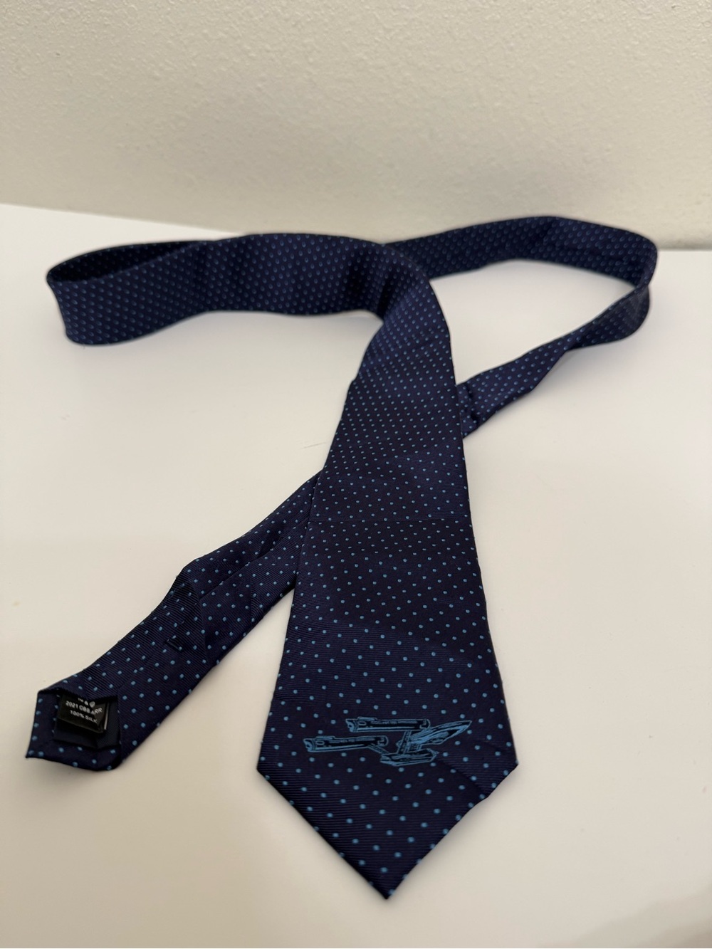 Men's Navy Polka Dot Tie with Light Blue Accent